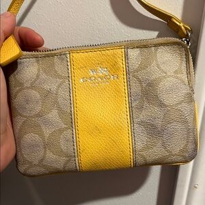 Coach Signature Canvas Wristlet with Yellow Stripe